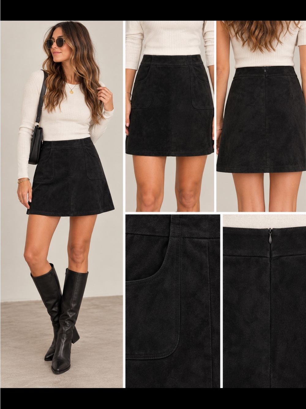 Classic Black A-Line Skirt - Suede. Size 8. Never worn!!!